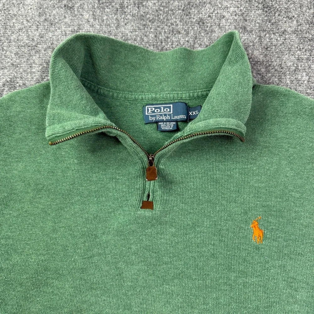 Vintage Polo Ralph Lauren Quarter Zip Sweater Mens XXL Green Cotton Pony Preppy